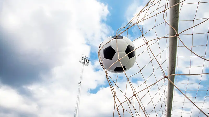 Soccer ball hits back of net